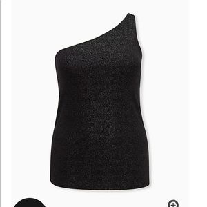 Black Sparkle Jersey One Shoulder Top